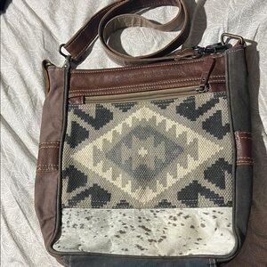 Myra Bag Brown and Cream Leather Strap Bag